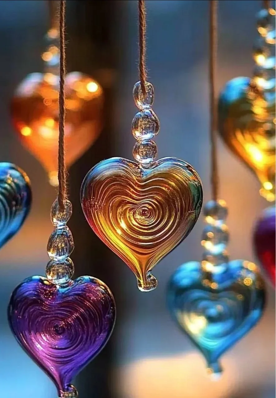 DIY glue suncatchers in various colors hanging by a window.