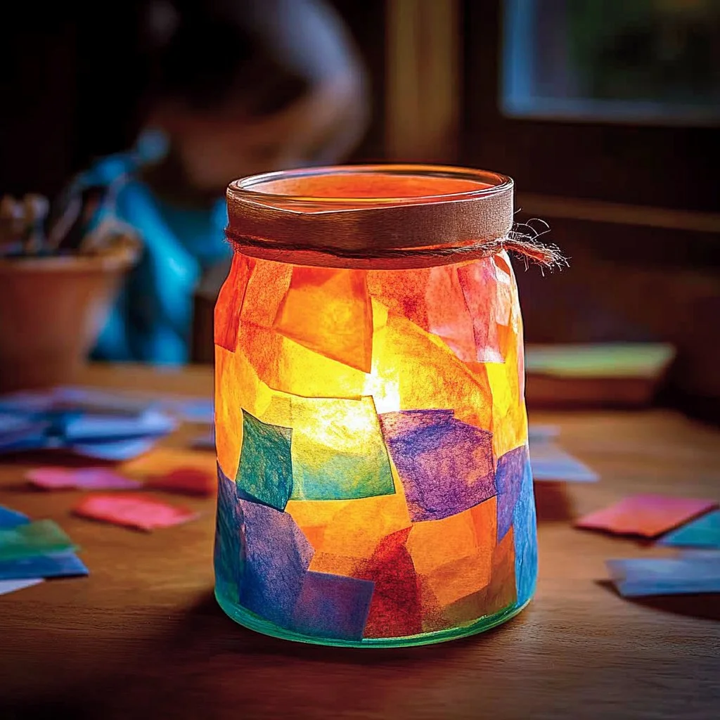 Children making colorful DIY lantern crafts for kids