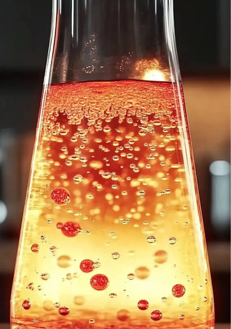 Homemade DIY lava lamp with vibrant colors and bubbles