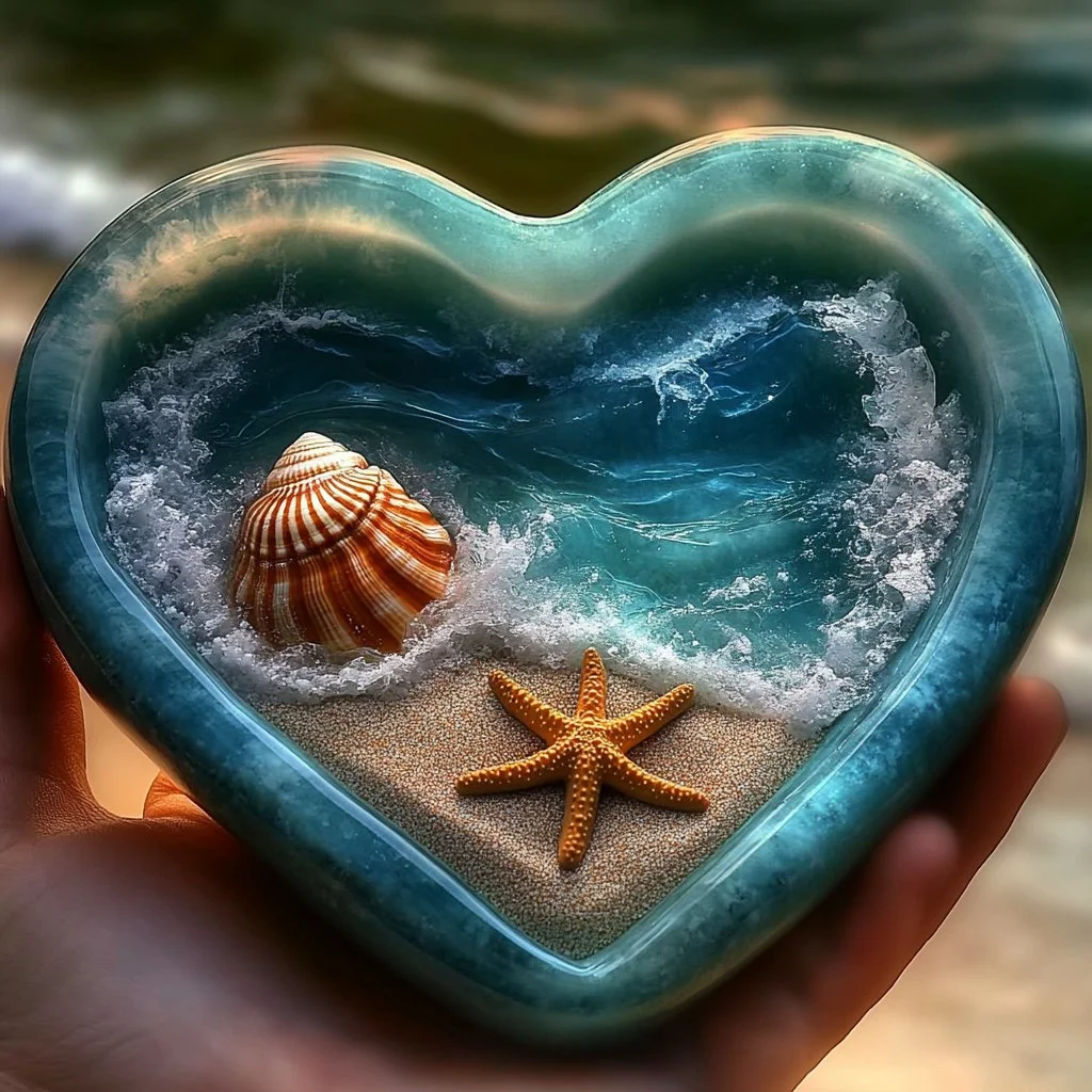 DIY mini resin ocean creation in a heart-shaped dish