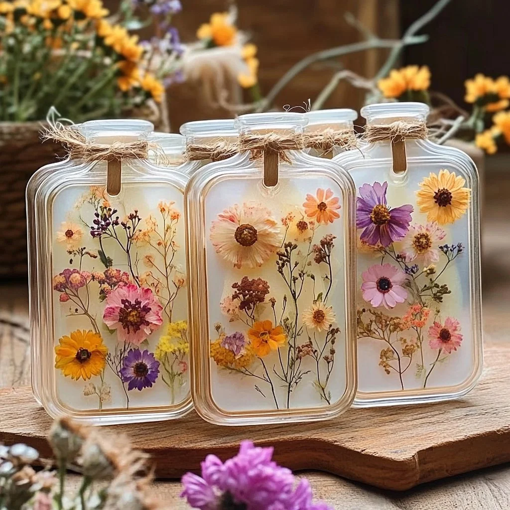 DIY pressed flower bookmarks made with dried flowers and clear resin