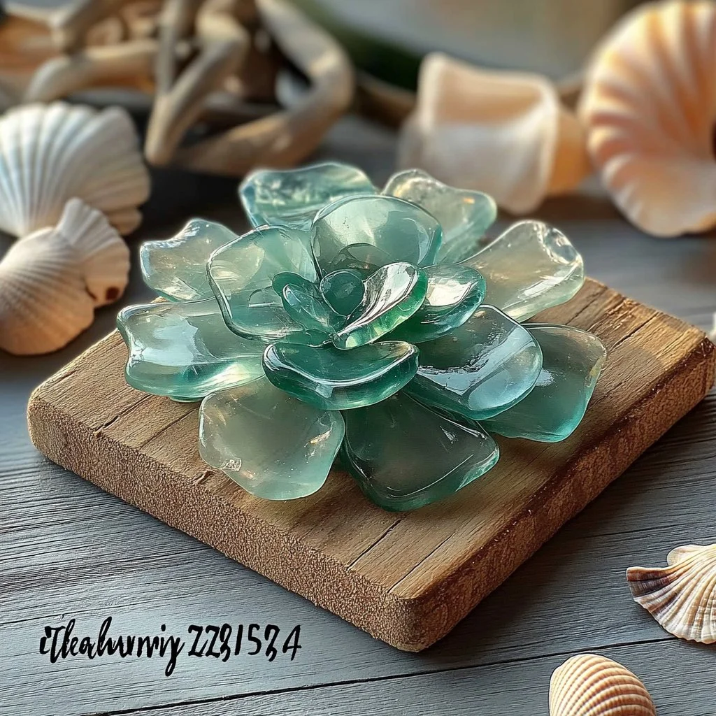 DIY sea glass flower project using colorful sea glass pieces