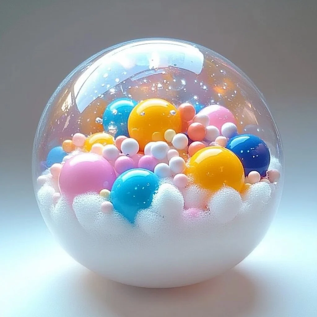 Colorful DIY soap and glycerin bouncy balls displayed together.