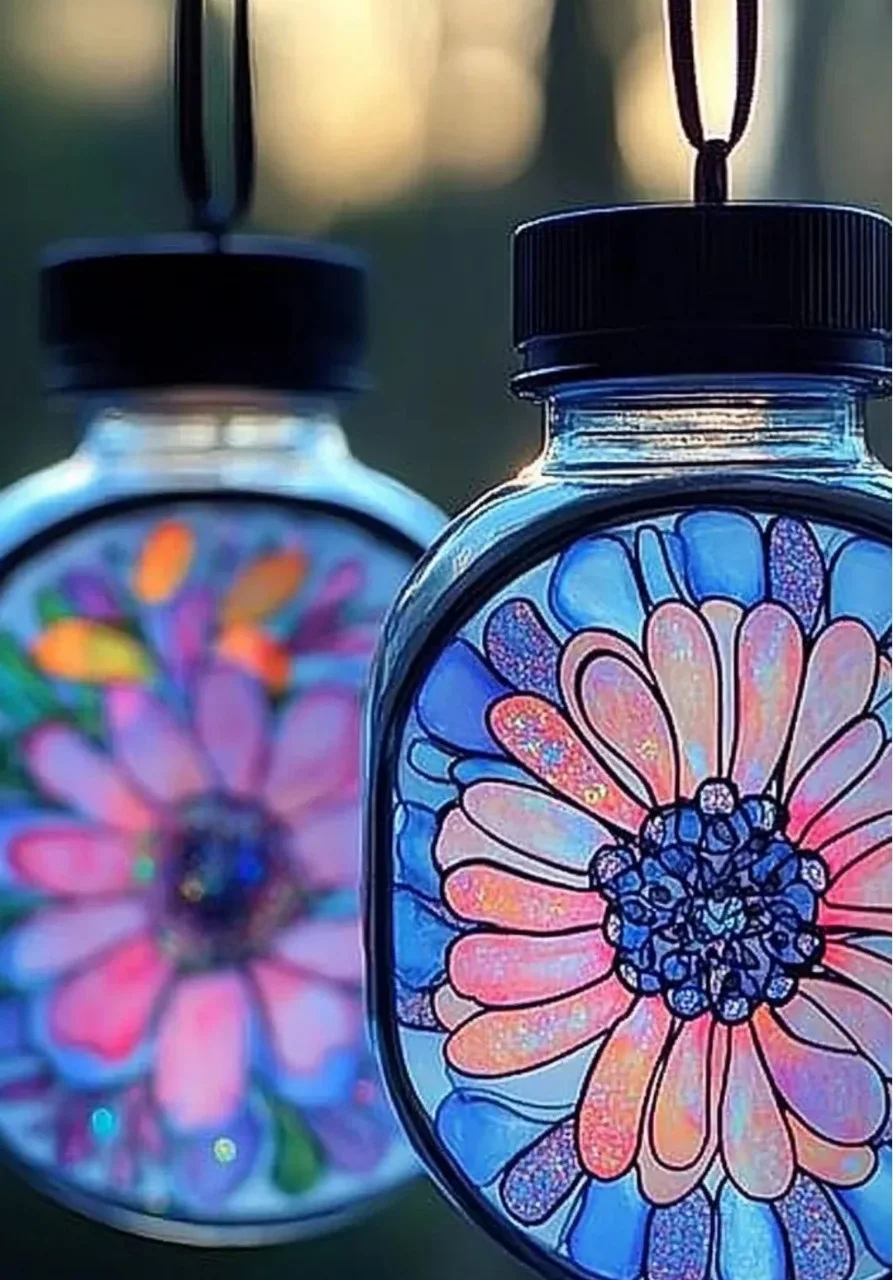 Colorful DIY sun catcher hanging in a sunlit window