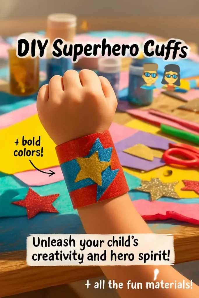 DIY superhero cuffs for kids and adults, perfect for costumes and fun dress-up play.