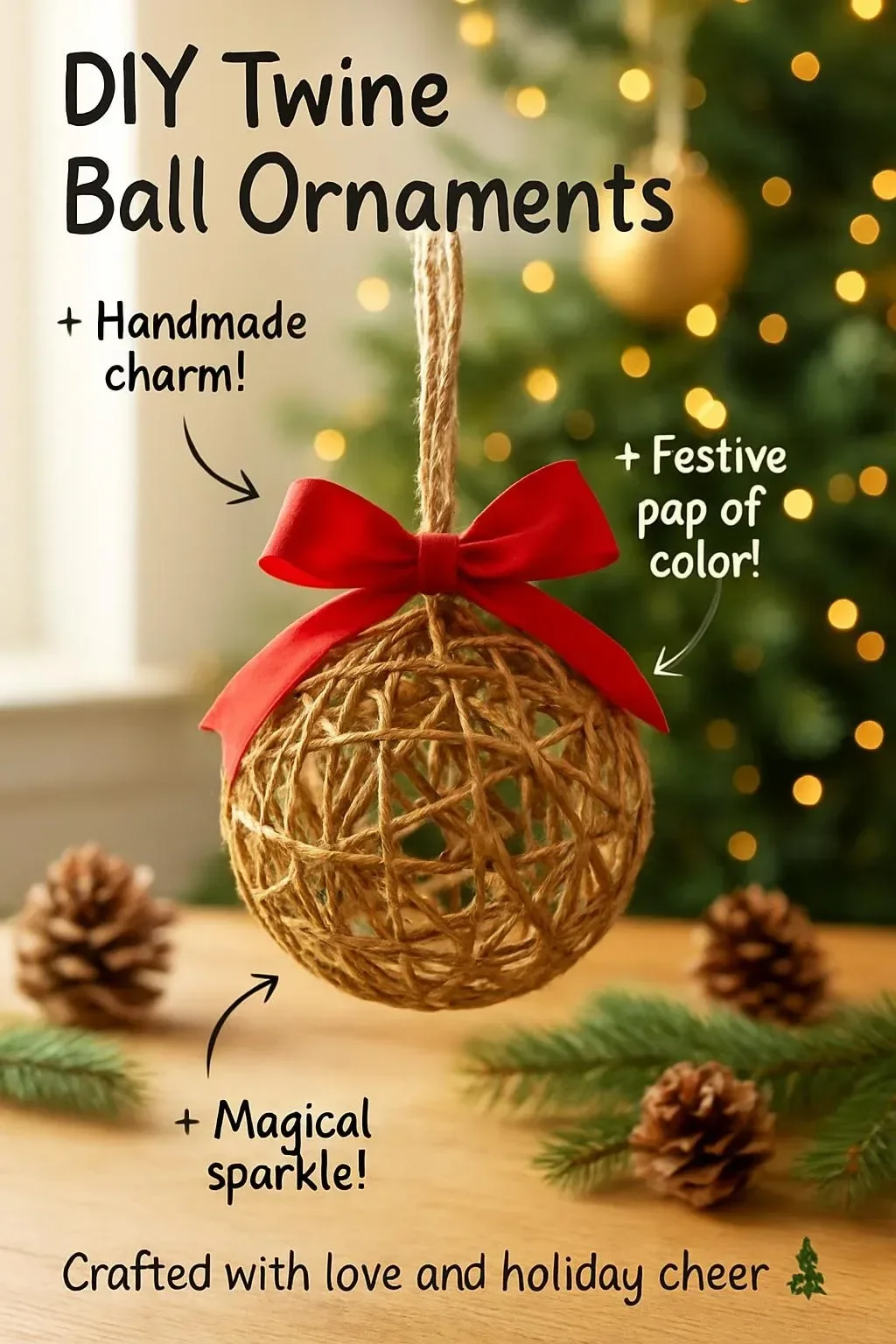DIY twine ball ornaments for holiday decoration