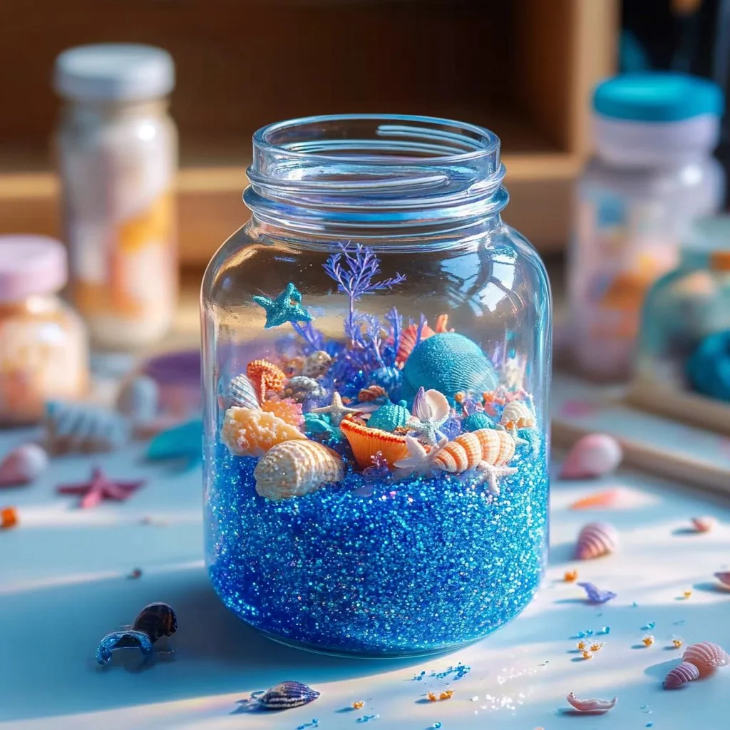 DIY under the sea snow globe craft with vibrant ocean-themed decorations