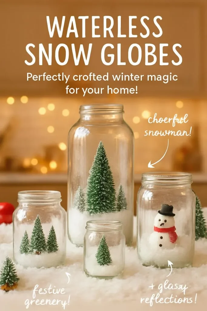 A beautiful DIY waterless snow globe with festive decorations inside
