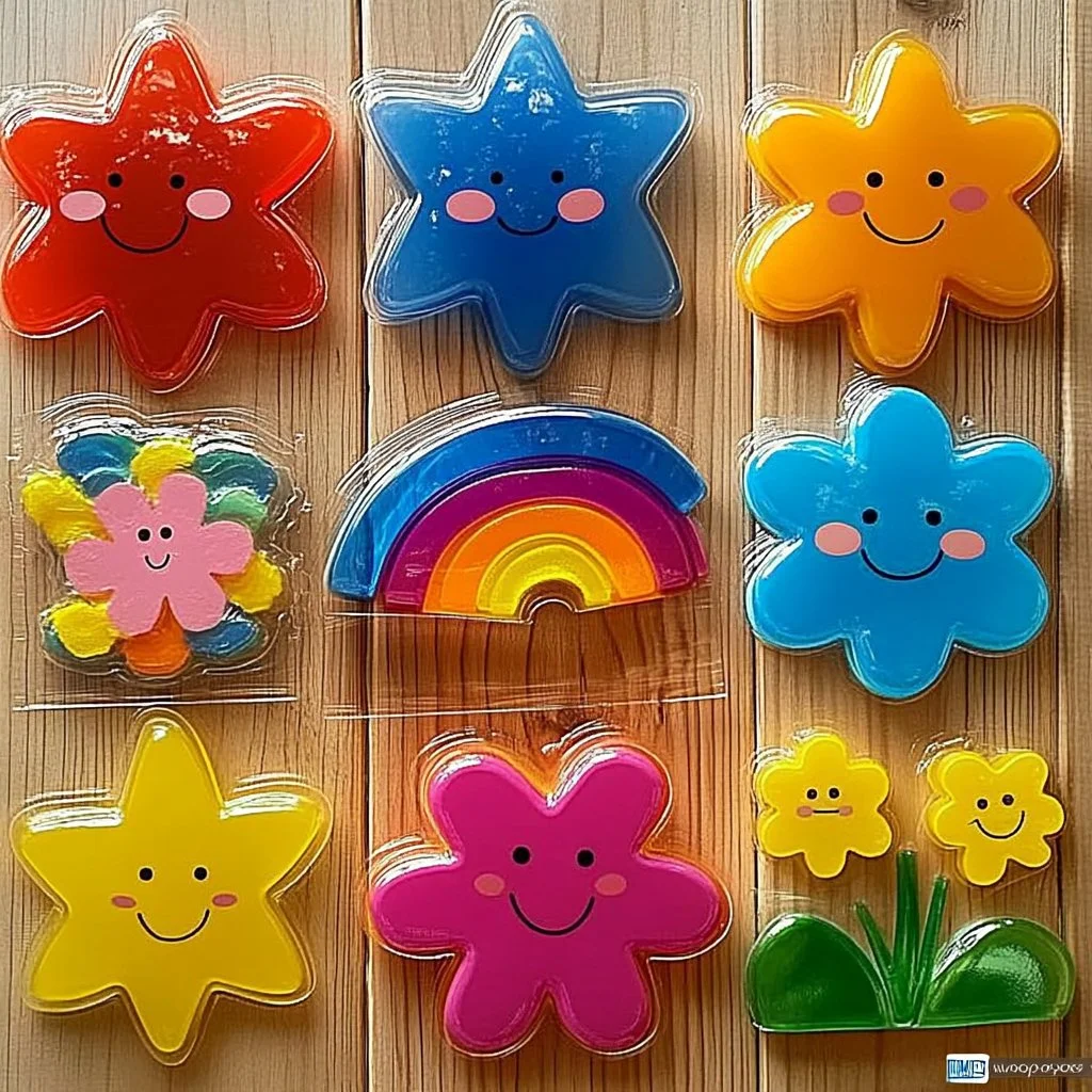 Colorful DIY window clings displayed on a sunny window