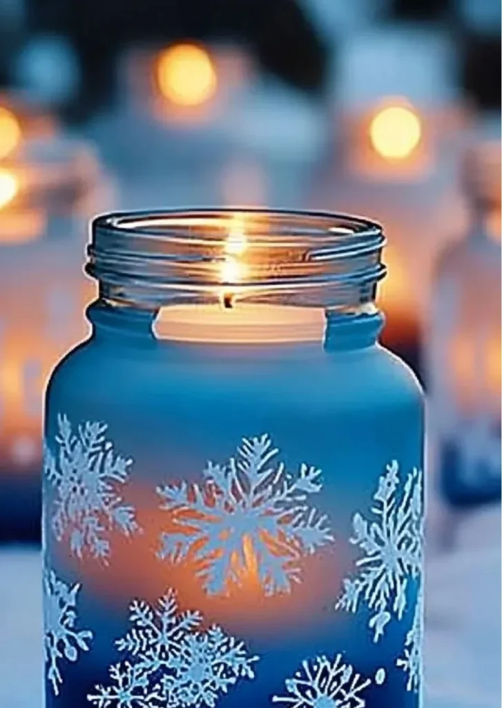 A beautifully crafted DIY Winter Lantern glowing in the snow