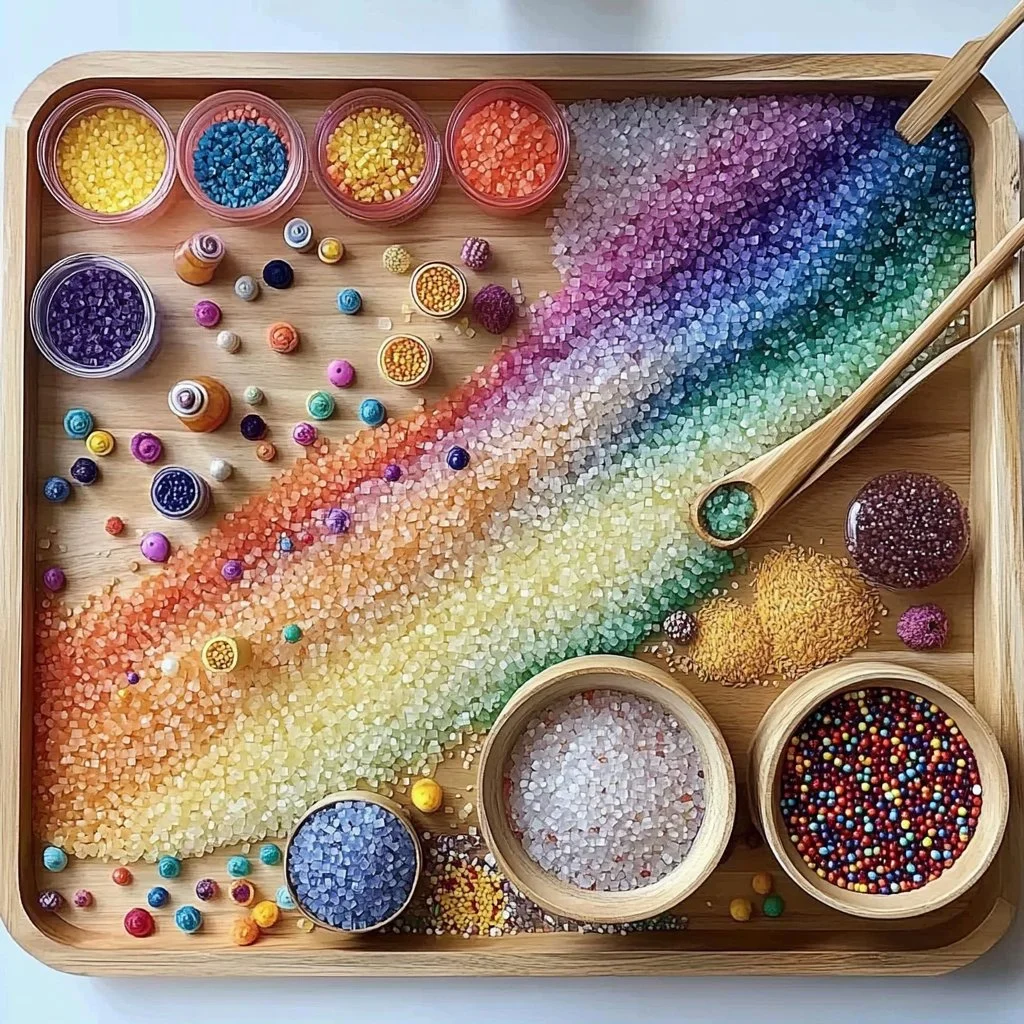 A bowl of colorful dyed rice in various shades, showcasing culinary creativity.