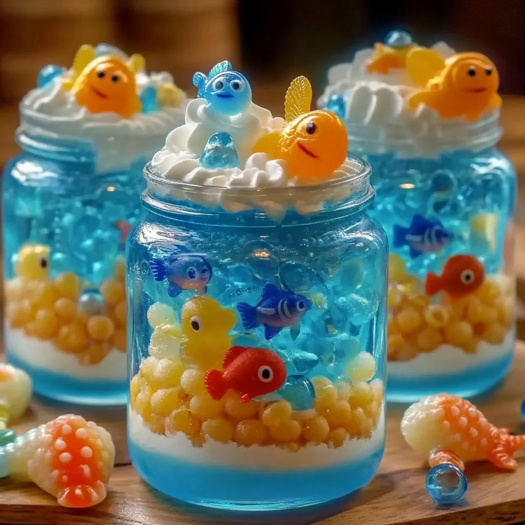 Colorful edible aquarium terrariums with vibrant plants and tasty ingredients