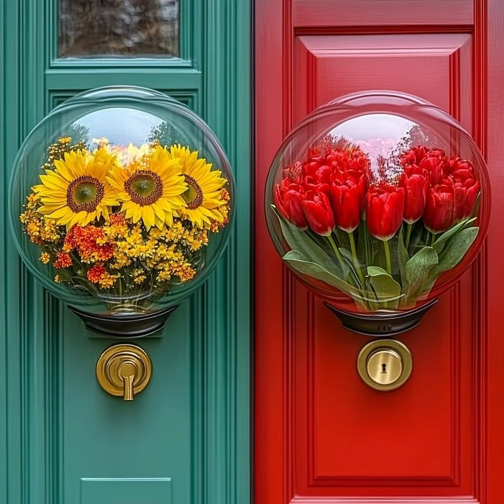 Close-up of epoxy flower doorknobs, colorful and decorative for home decor.