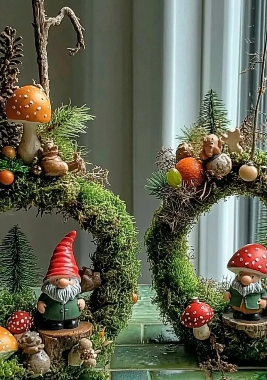 Whimsical fairy garden terrarium with tiny figurines and vibrant plants