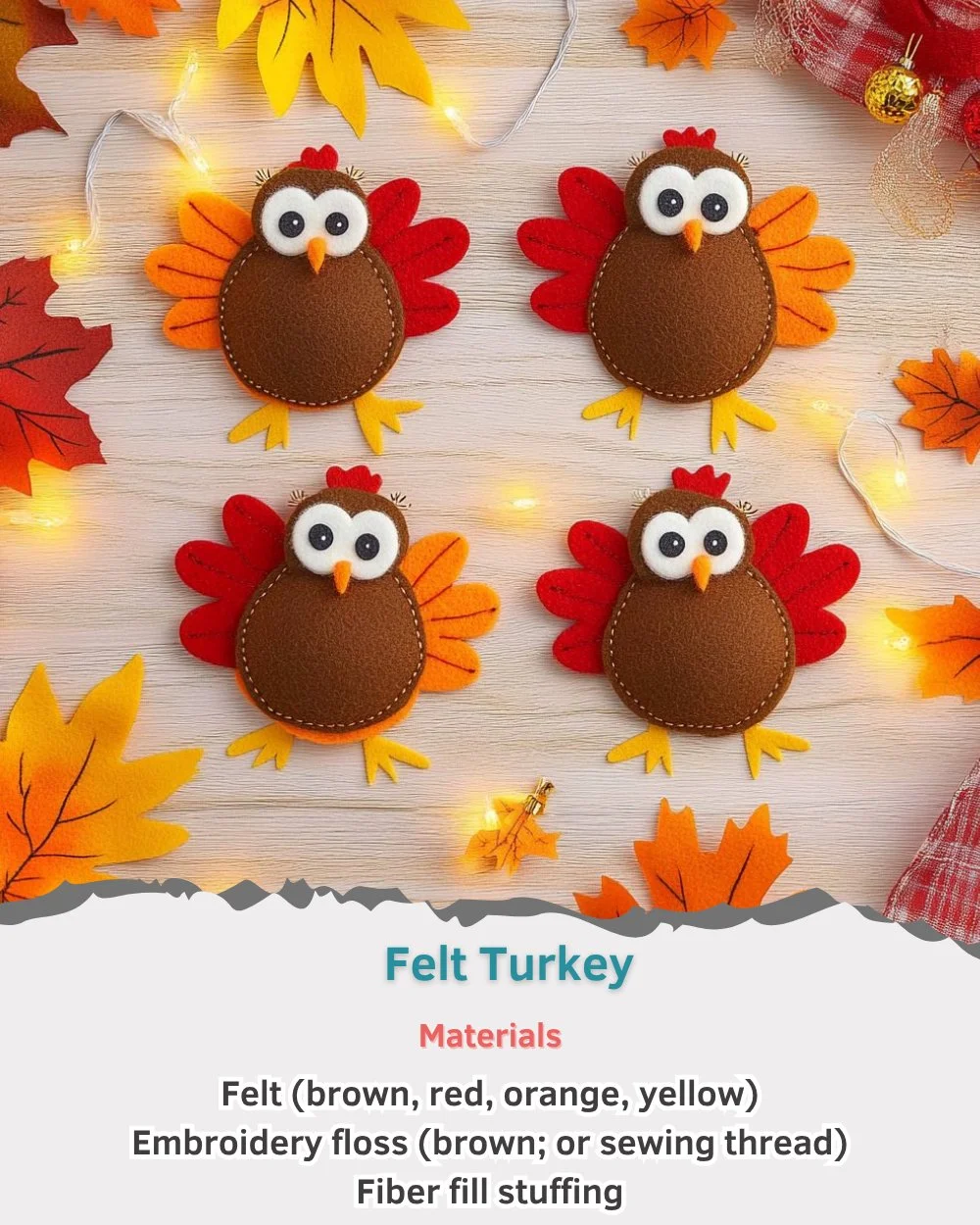 Colorful felt turkey decoration for Thanksgiving celebration.