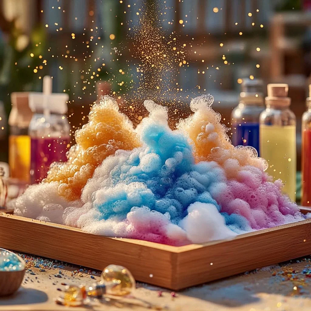 A colorful display of fizzing fireworks in a tray, ideal for parties and celebrations.