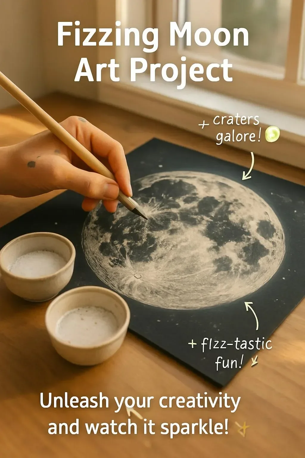 Colorful fizzing moon art project demonstrating creativity and imagination.