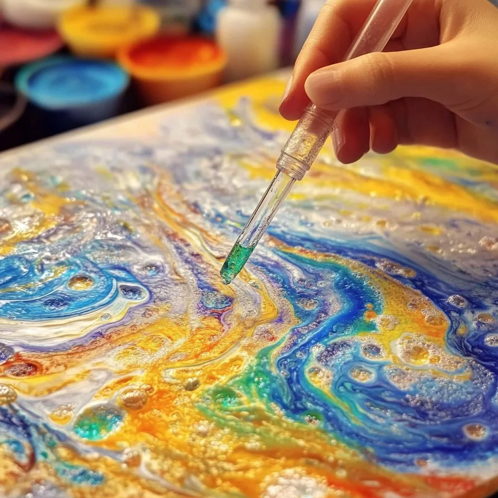 Child creating fizzy art with baking soda painting technique