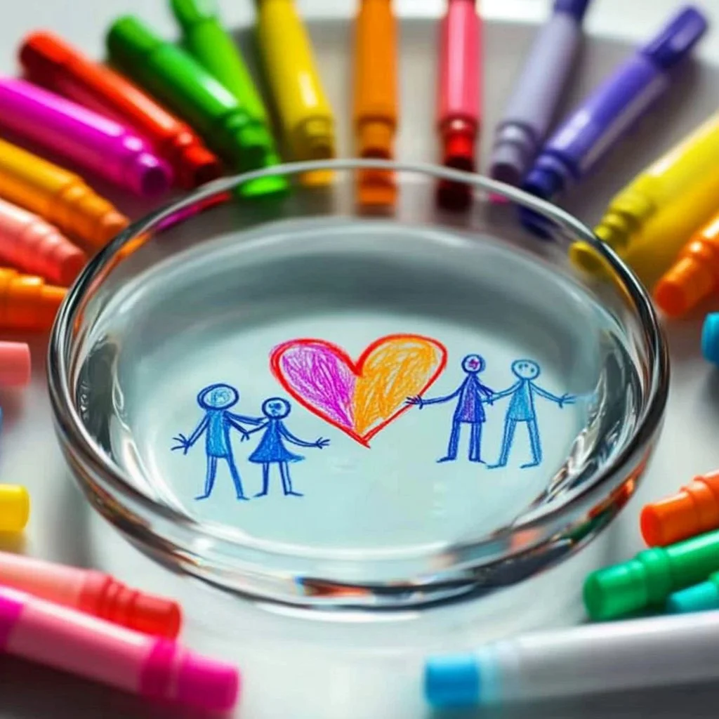 Floating Dry Erase Magic showcasing lively drawings and creative designs.