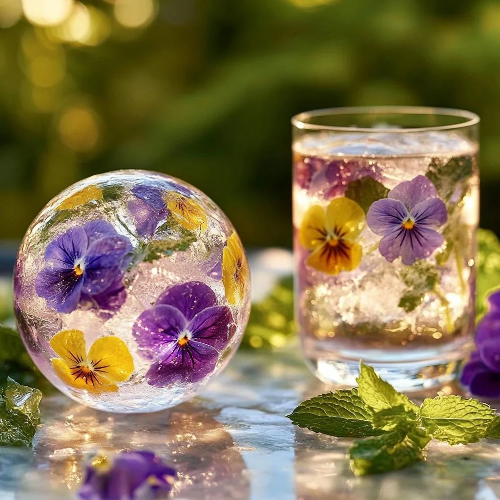 Frozen Flower Balls for decorative arrangements and celebrations.