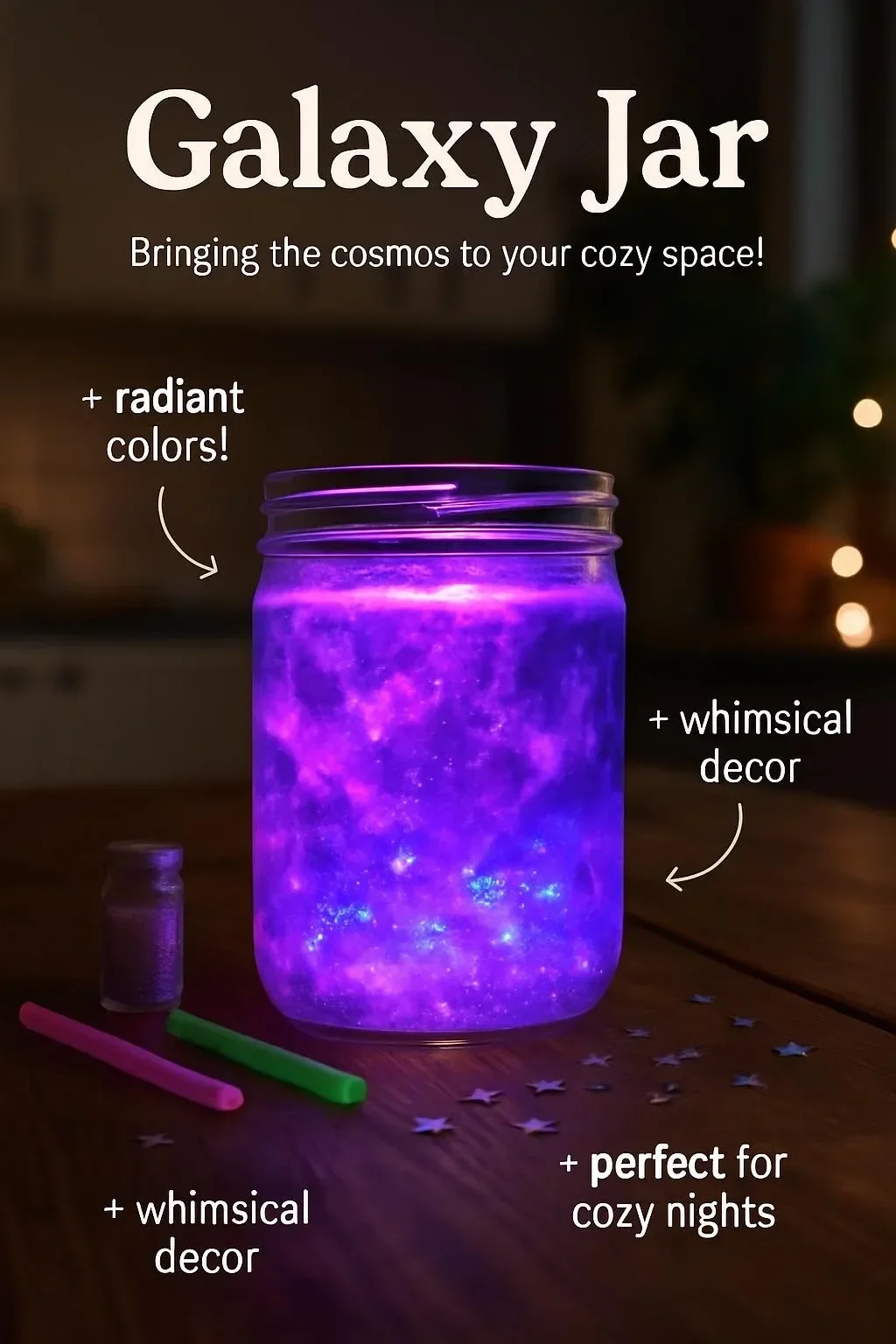 DIY Galaxy Jar filled with colorful stars and cosmic designs