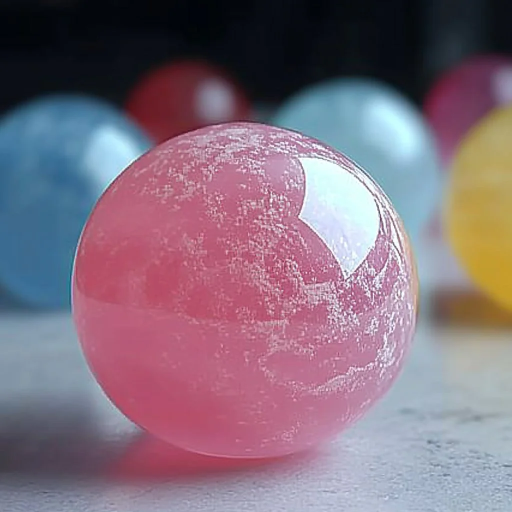 Colorful gelatin bouncy ball on a white background