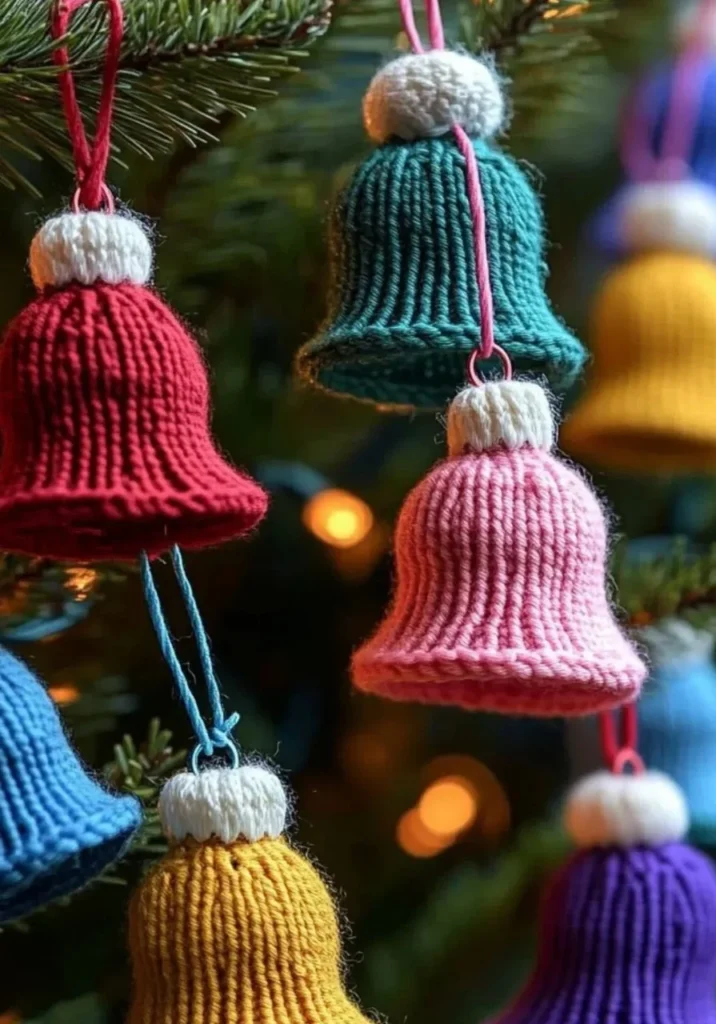Colorful yarn hat ornaments perfect for holiday décor and handmade gifts.