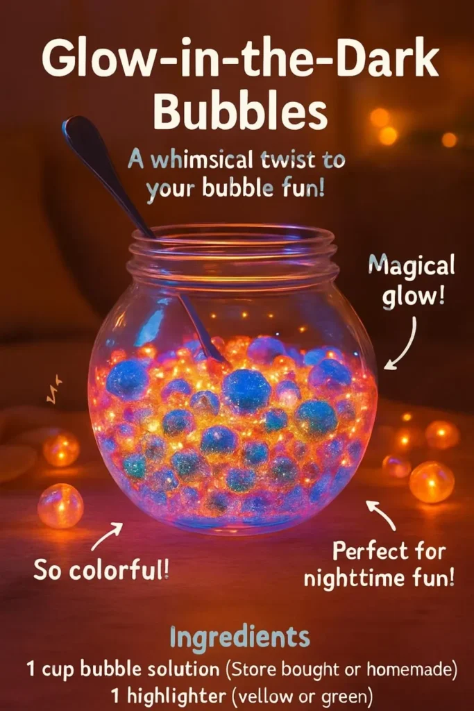 Glow-in-the-dark bubbles floating in the dark