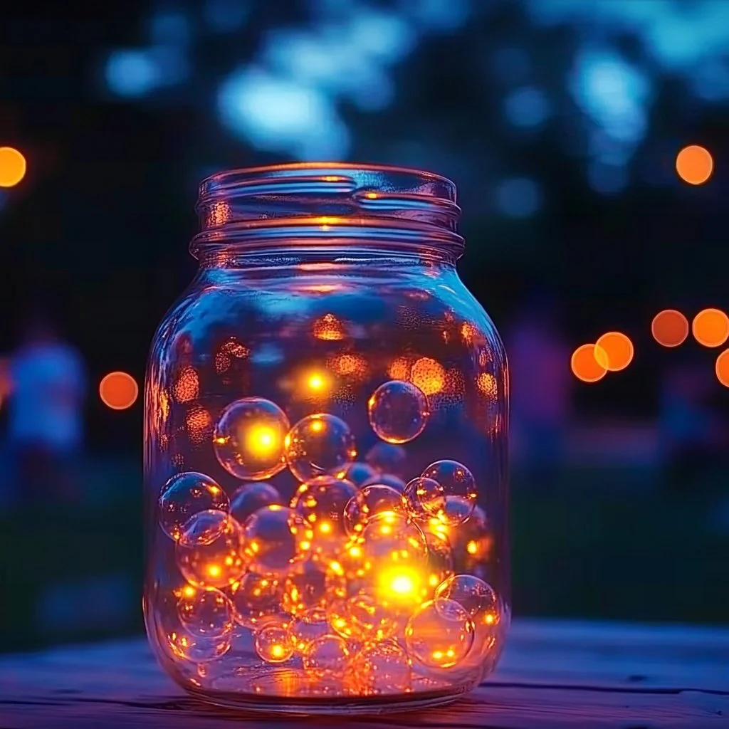 Children enjoying glow in the dark bubbles at a night party