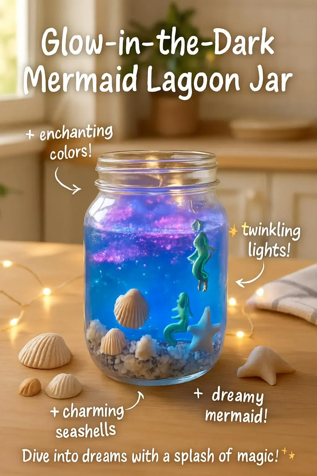 Glow-in-the-Dark Mermaid Lagoon Jar illuminating a fantasy-themed room.