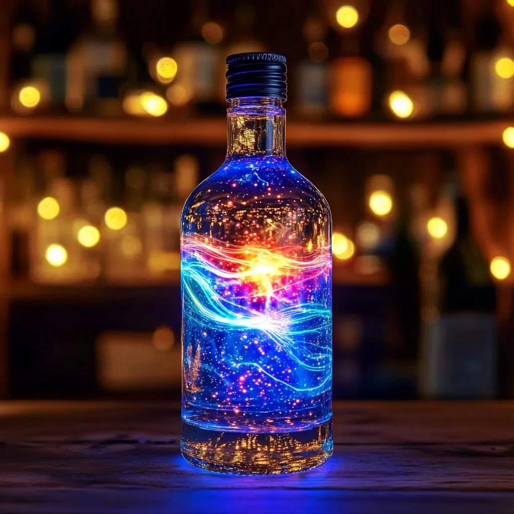 Glow Stick Galaxy Bottle illuminating in the dark with vibrant colors.