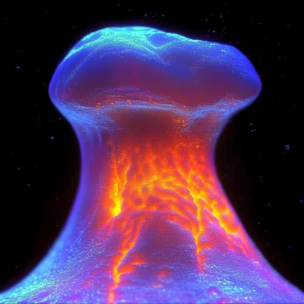 A breathtaking view of a glowing volcano at night with lava flowing down its sides.