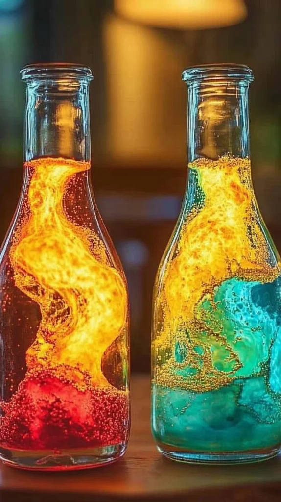 Colorful groovy lava lamps illuminating a fun retro space