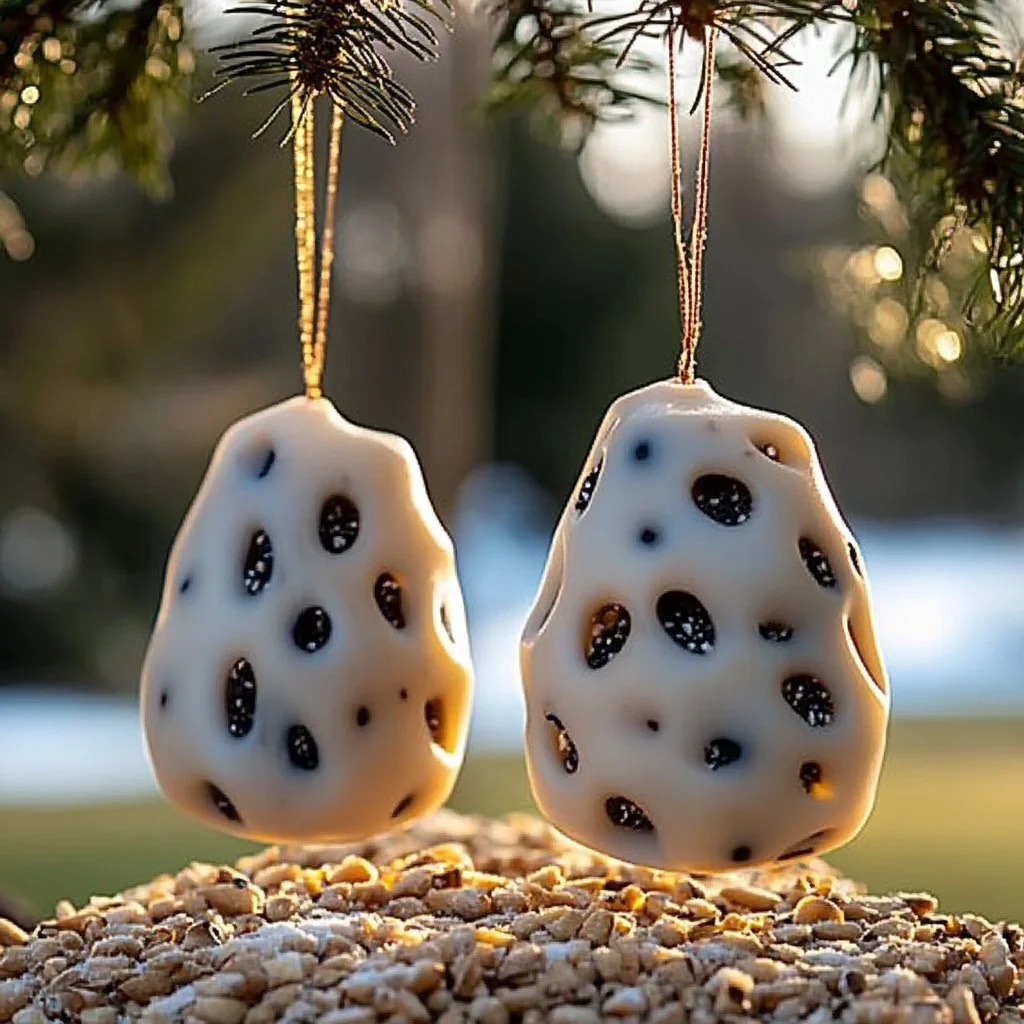 Handmade birdseed ornaments for wild birds feeding and garden decoration