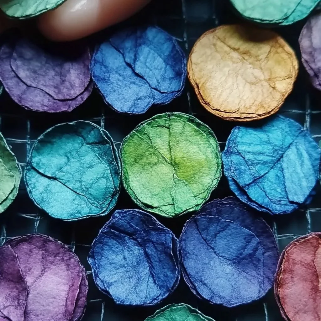 A variety of homemade seed paper ready for planting flowers and herbs.