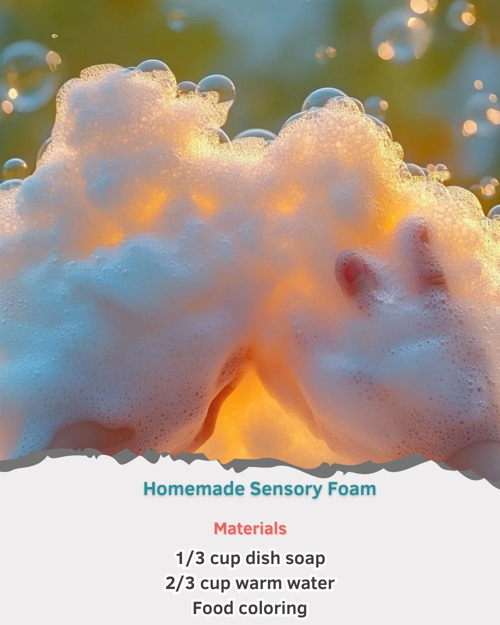 Homemade sensory foam recipe for children’s play activities.