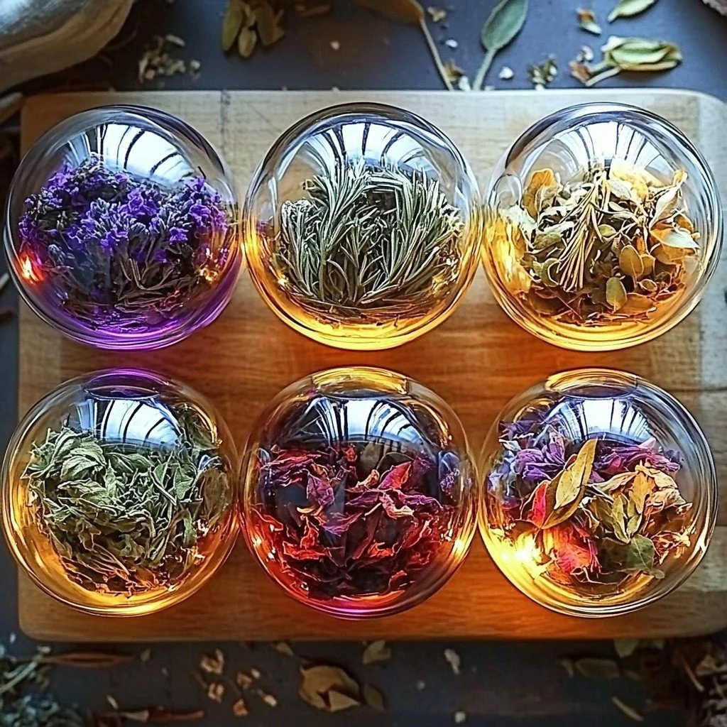 Colorful homemade tea bombs ready to dissolve in hot water for brewing tea.