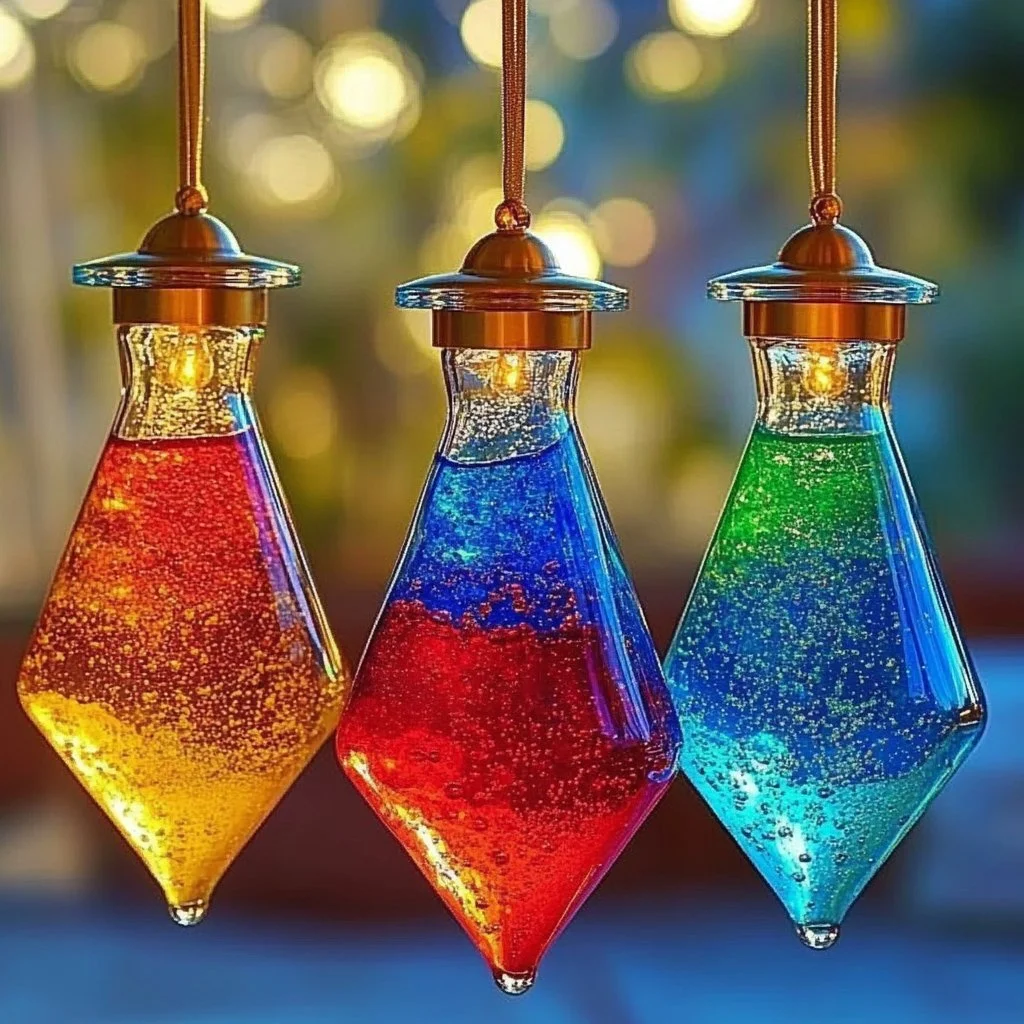 Colorful lava lamp suncatcher casting vibrant light in a room