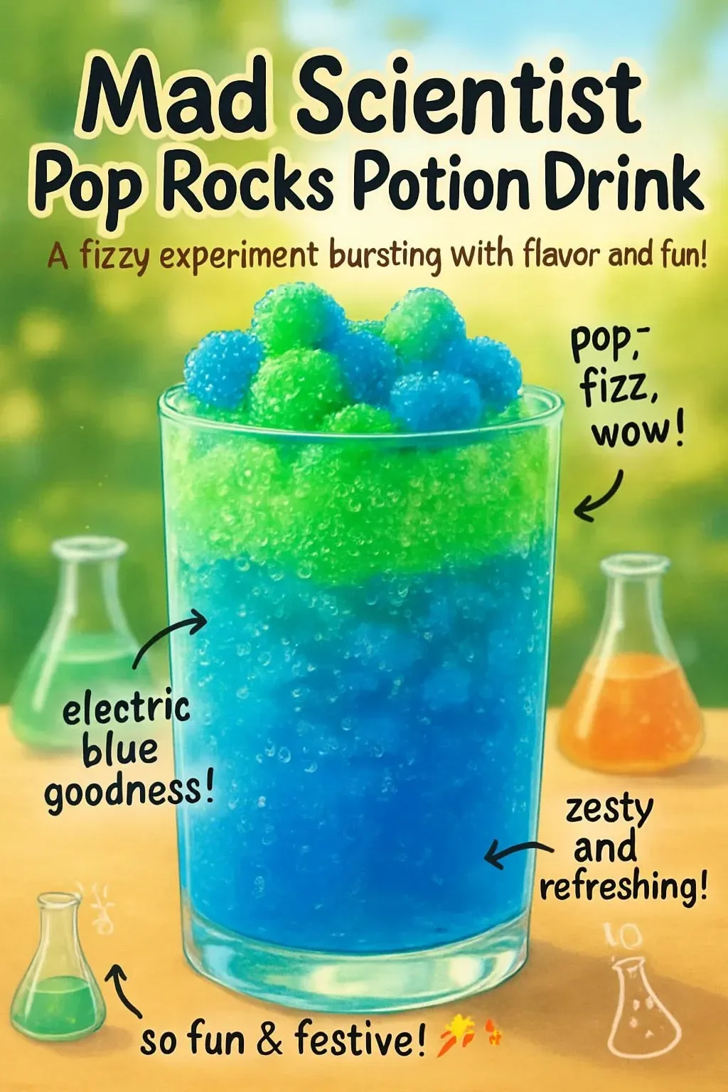 Mad Scientist Pop Rocks Potion drink with colorful fizz and candy explosion