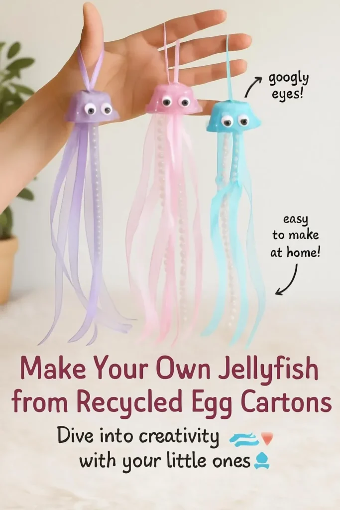 Colorful DIY jellyfish made from recycled egg cartons