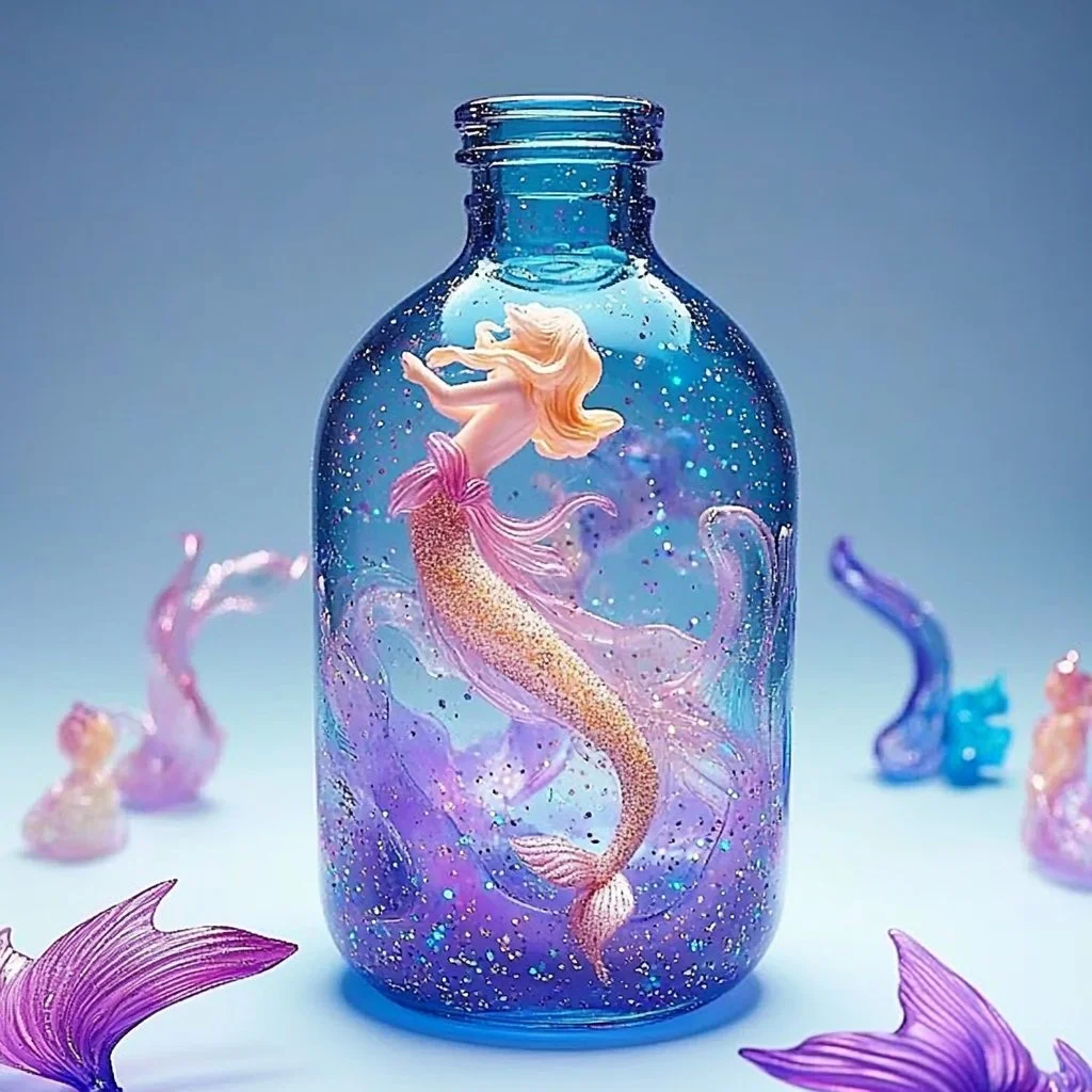 Colorful Mermaid Sensory Bottle for kids with sparkling water and glitter.