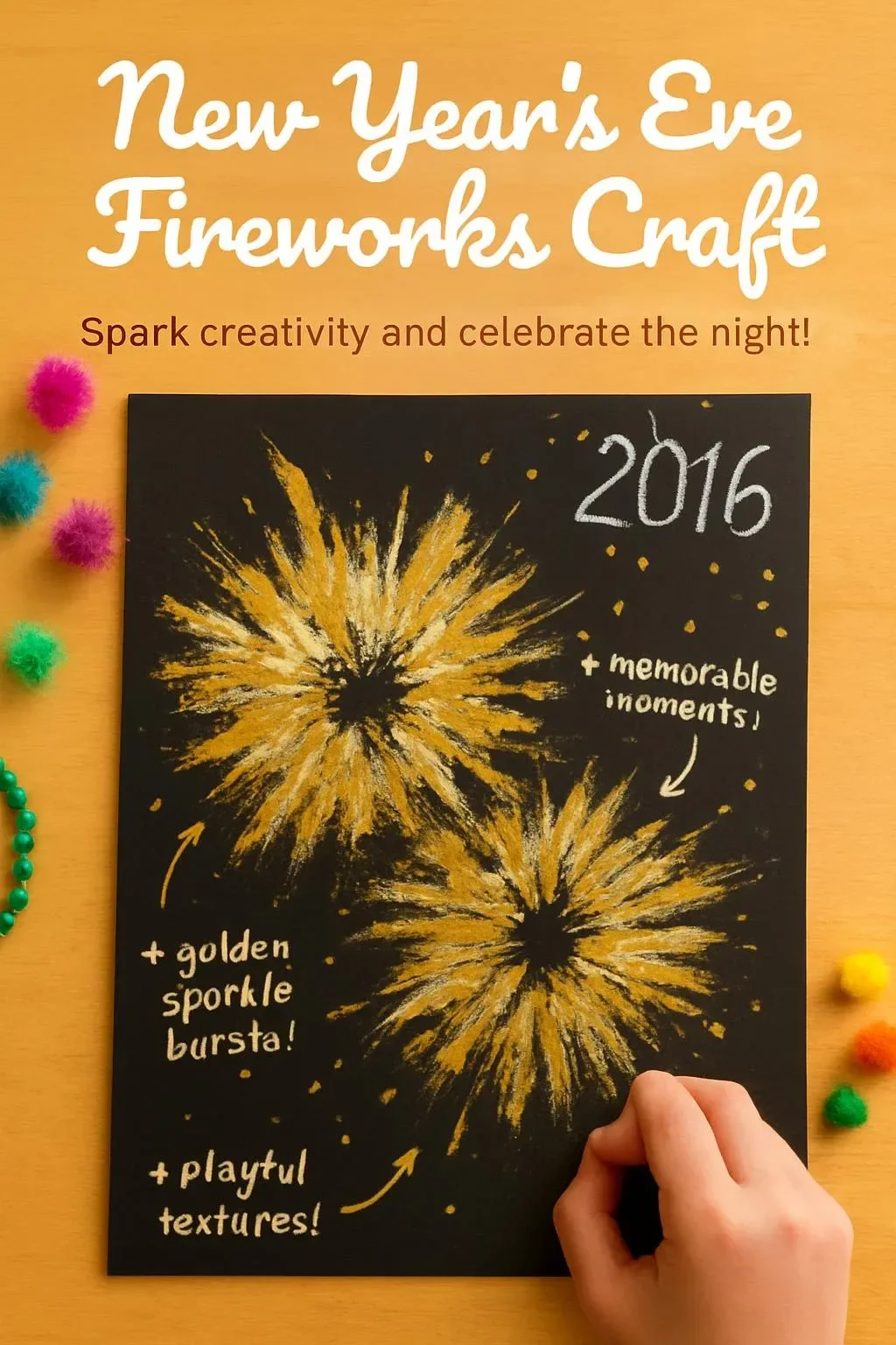 Colorful New Year's Eve fireworks craft activity for festive celebrations.