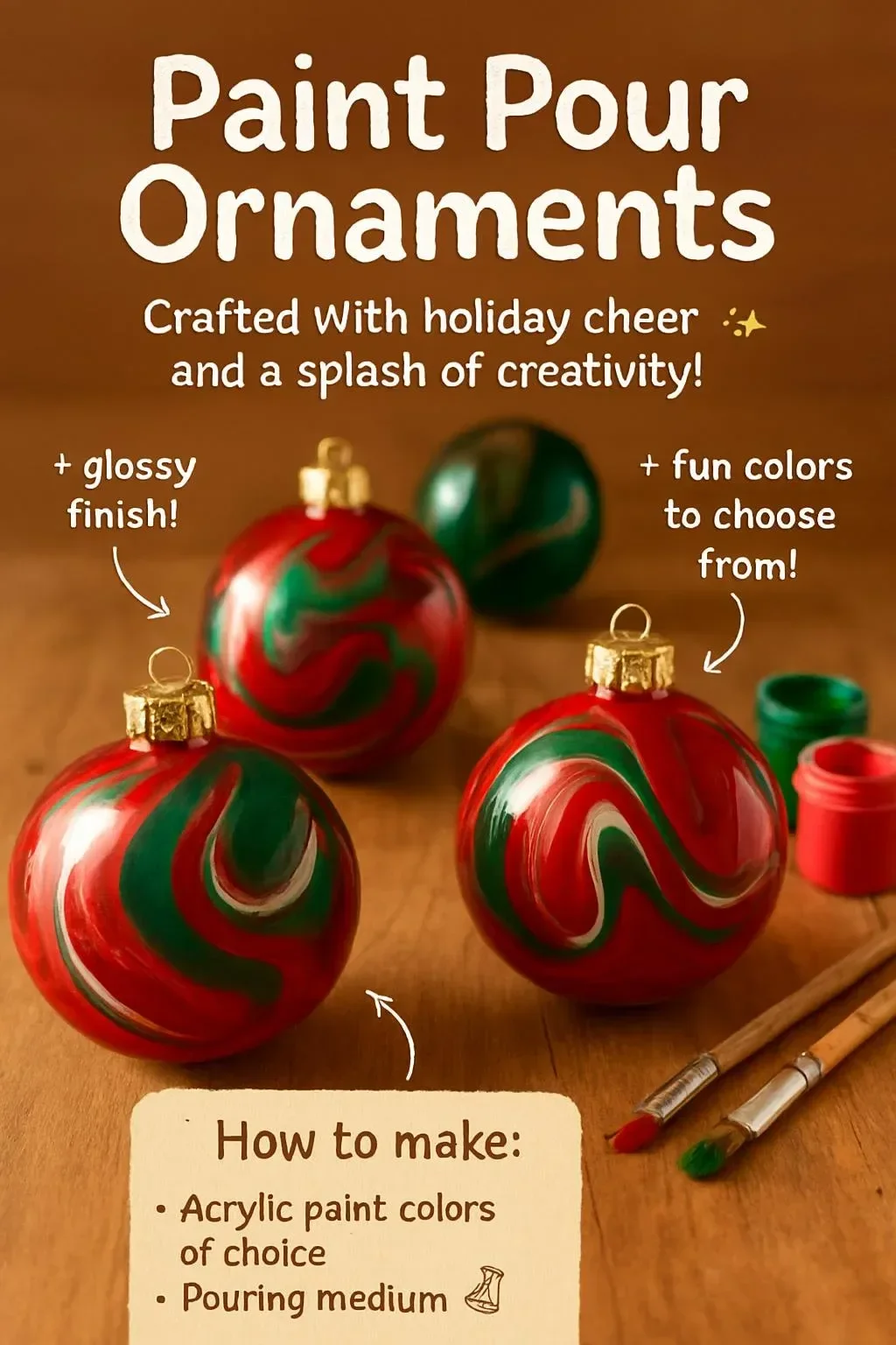 Colorful paint pour ornaments crafted from vibrant fluid art techniques.