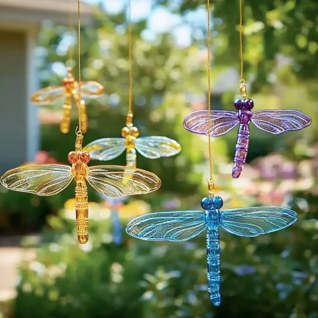 Colorful plastic bottle dragonflies decoration for gardens.