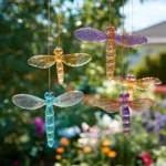 Colorful upcycled plastic bottle dragonflies for garden décor and wind catchers