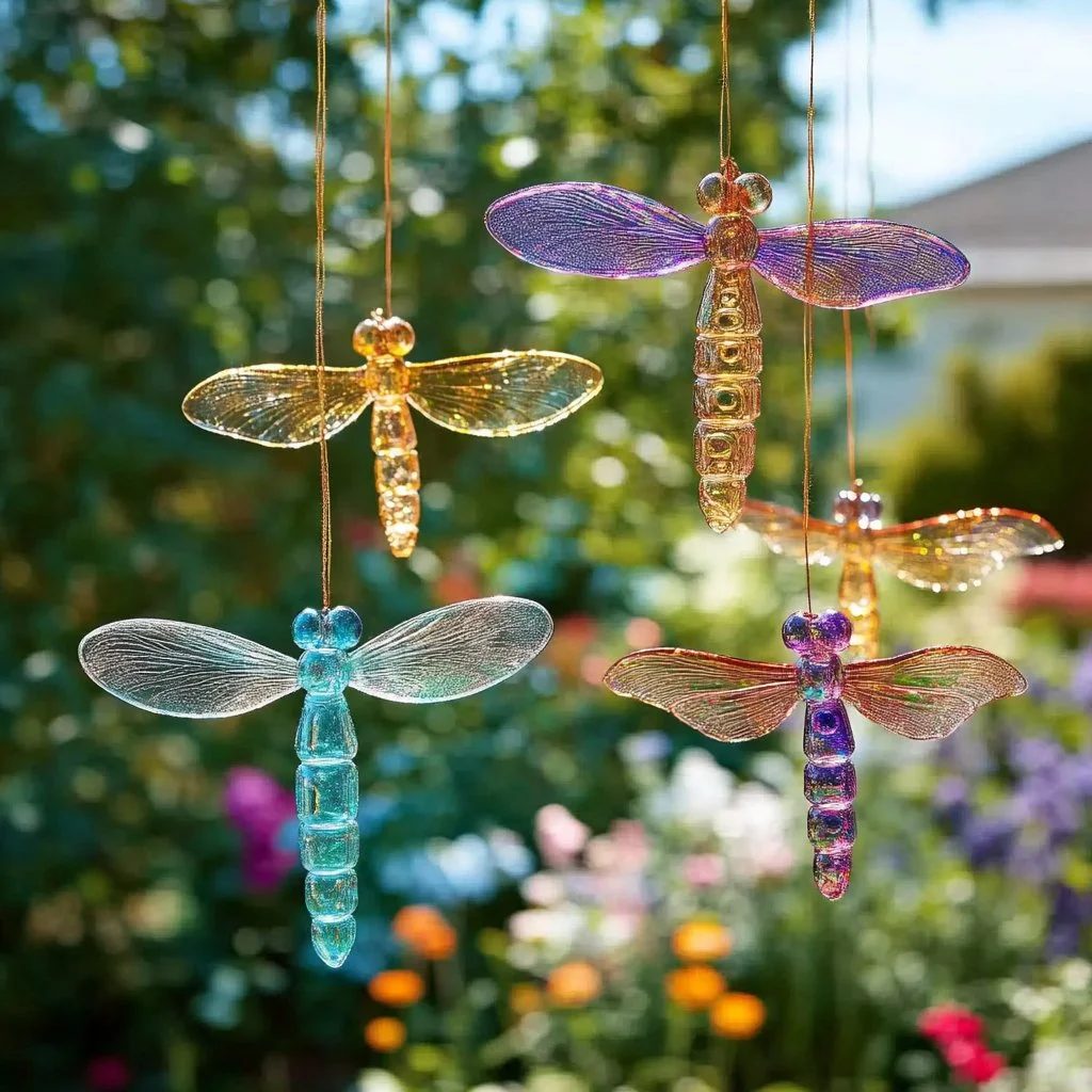 Colorful upcycled plastic bottle dragonflies for garden décor and wind catchers