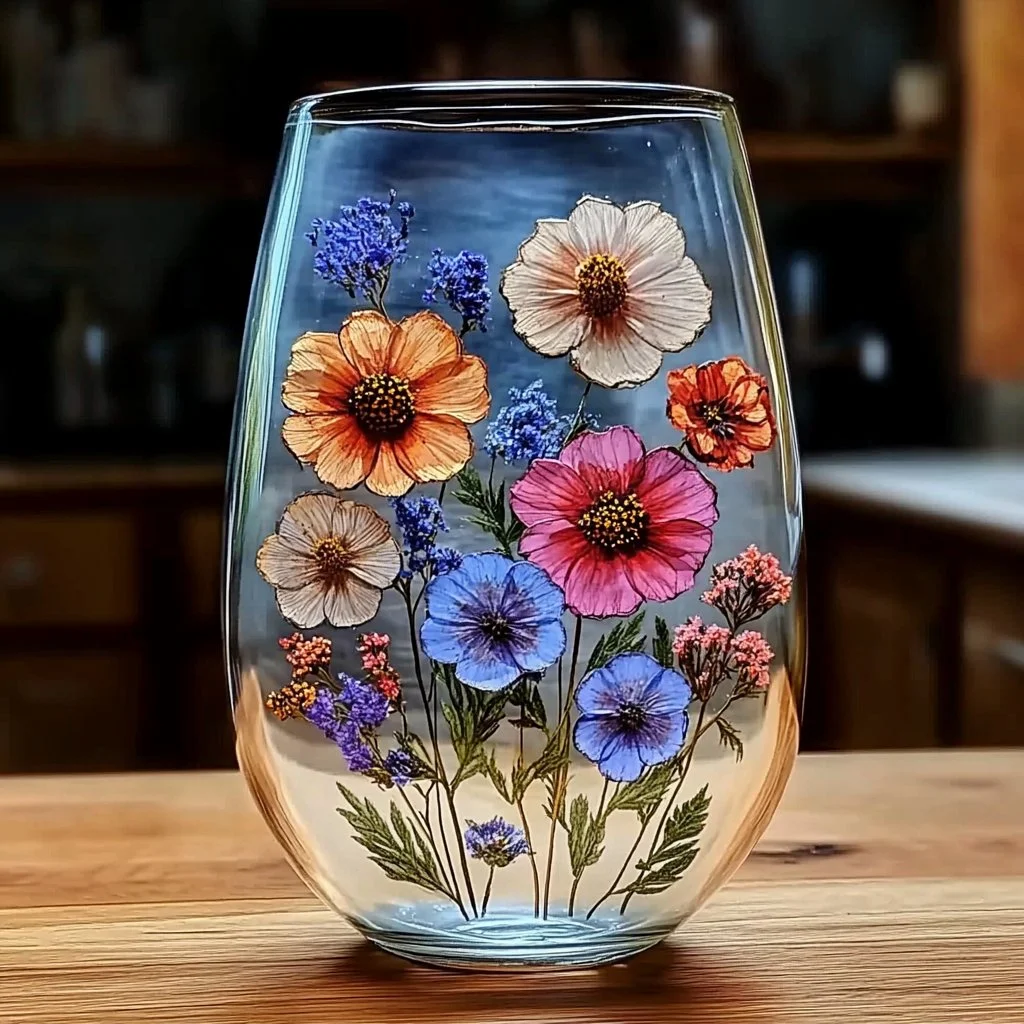 Beautifully arranged pressed flower vase for home decor project