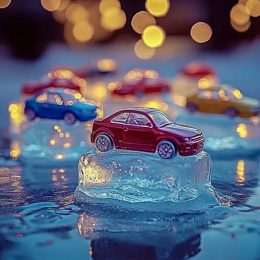 Race car being rescued from icy conditions during an ice rescue operation.