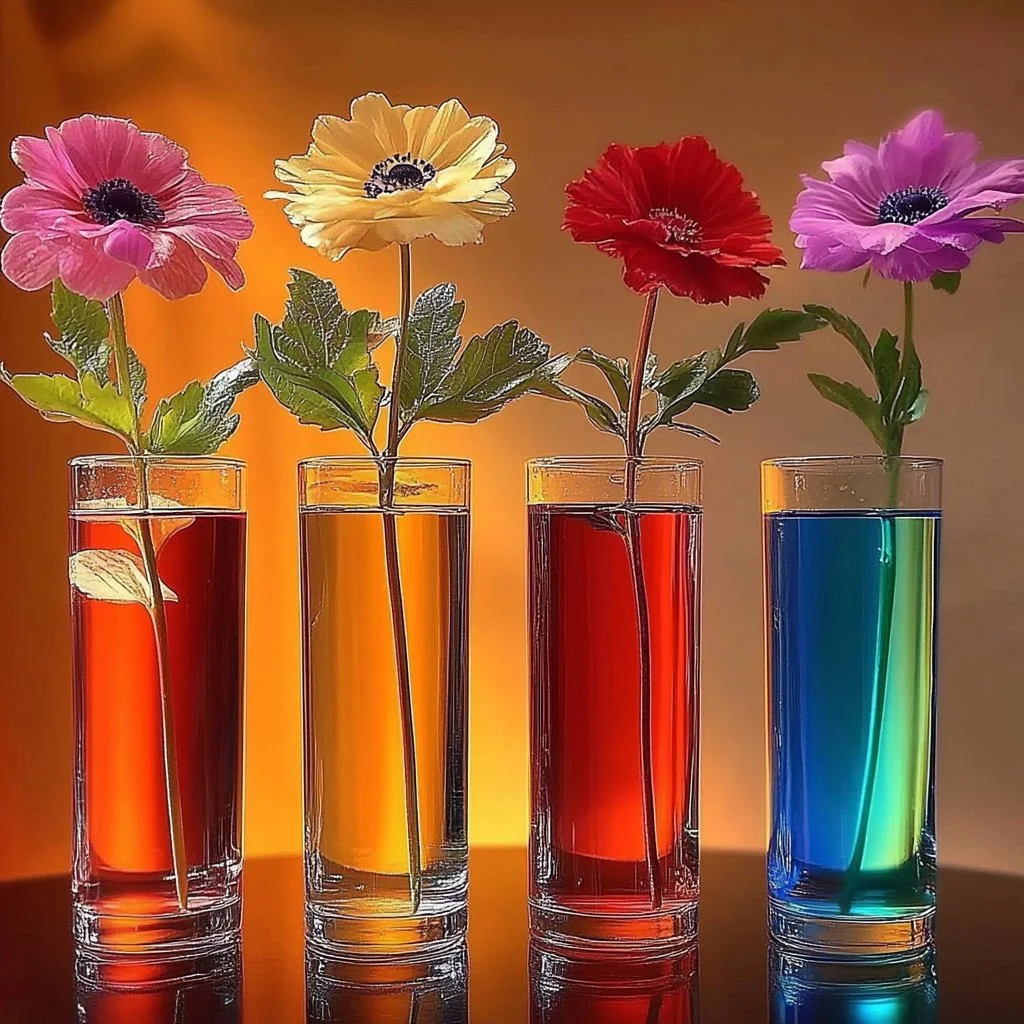 A vibrant arrangement of rainbow flowers in full bloom, showcasing colors of nature.