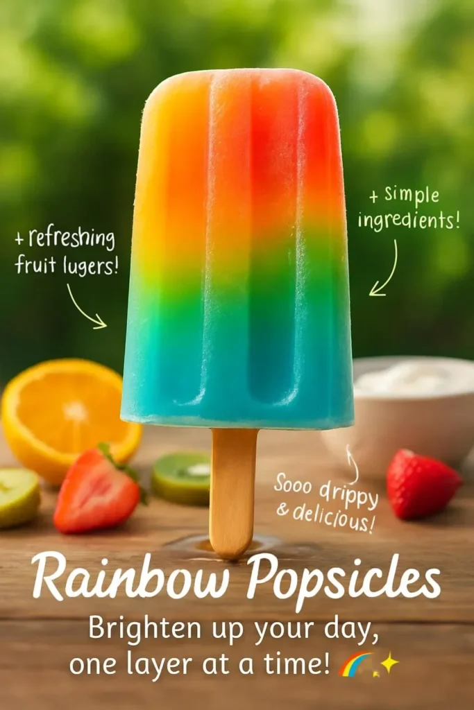 Vibrant rainbow popsicles made with fruit flavors for a refreshing treat.